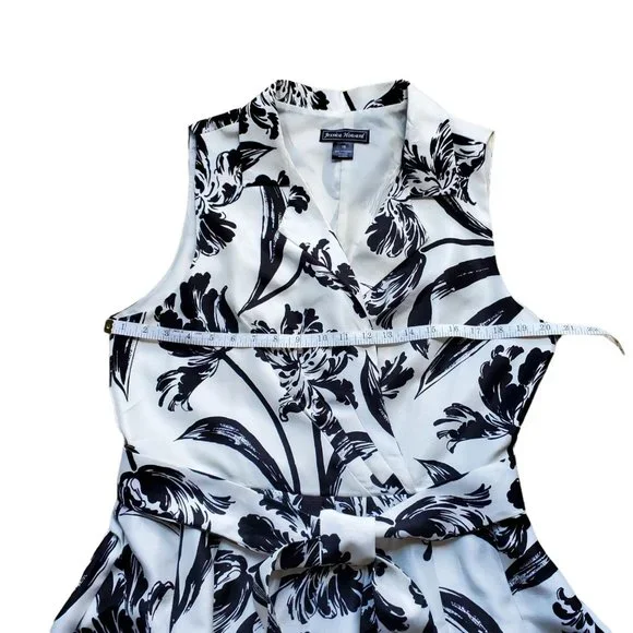 Jessica Howard Dress Sleeveless Fit & Flare Eggshell White Black Floral Sz 16 - Picture 4 of 8